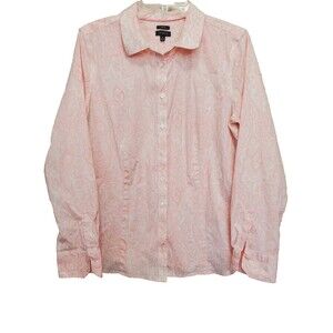 Talbots Non-Iron Cotton Blend Pink Paisley Long Sleeve Button-Up Shirt Size 14
